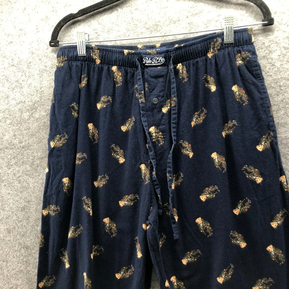 Polo Ralph Lauren Polo Bear Flannel Pajama Pants Mens M Navy Holiday Cotton